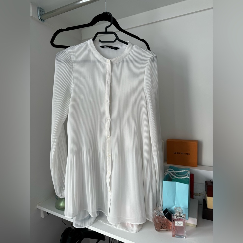 Zara Off White Ribbed Blouse